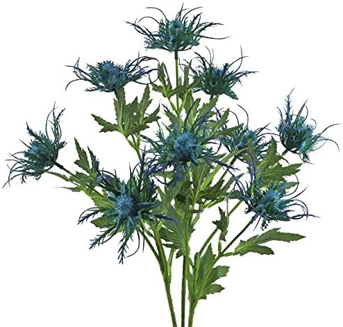 MINYULUA Artificial Thistle Flowers Blue Eryngium Flowers 3 Long Stems Faux Thistles Bunch Faux Plant Wedding Bouquet Centerpiece Home Kitchen Office Garden Decor