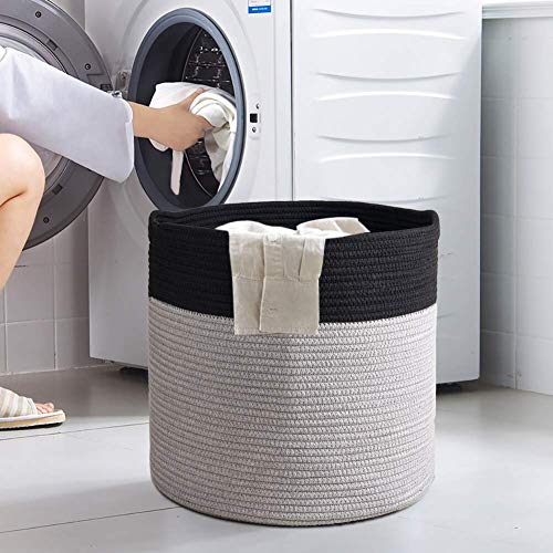 Goodpick Cotton Rope Basket Baby Nursery Laundry Basket For Clothes, Toys, Towels, Blankets And Pillows Round Basket Cloth Hamper For Living Room And Bedroom, 15.8" X 15.8" X 13.8", Black #TOP6