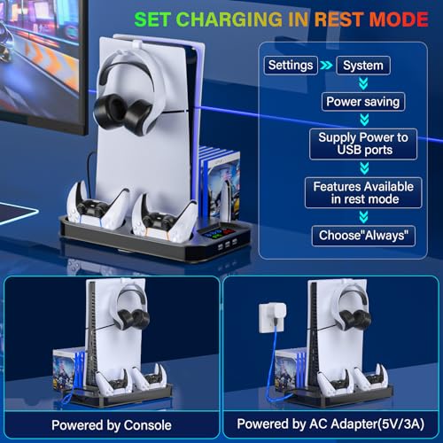 cooling station for ps5slimpro stand with controller charging station for sony psp console playstation 5 slimampstandard discdigital console cooler accessories for ps5 incl cooling fan3 usb hubs