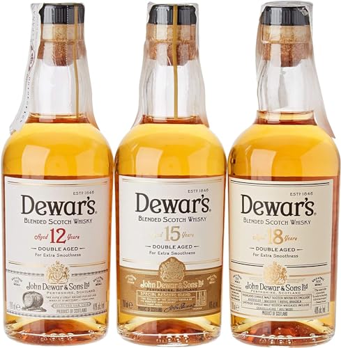 Dewar’s 12, 15 y 18 años Blended Scotch Whisky con estuche de regalo, Whisky doblemente...