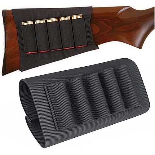 Gexgune Rifle Hunting Tactical Shotgun Pouches 5 Butt Cartridges Stock Shell Holder Elastic Fabric Ammunition Carrier Pouch