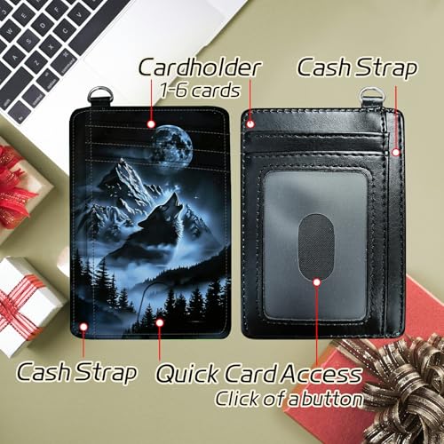 Image of Small Travel Wallets, Abstract Lone Wolf Slim Minimalist Front Pocket Wallet with Wristlet, RFID Blocking PU Leather Credit Card Holder with ID Window Change Purse for Men Women