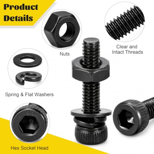 Image of 649PCS M3 Hex Socket Head Screws Assortment Kit, M3x30 /35 /40 /45 /50 mm | M3-0.5 Screws, Nuts and Washers Assorted Kit, 12.9 Alloy Steel Black Zinc Plated Anti-Rust 3mm Bolts Set for 3D Printer,DIY