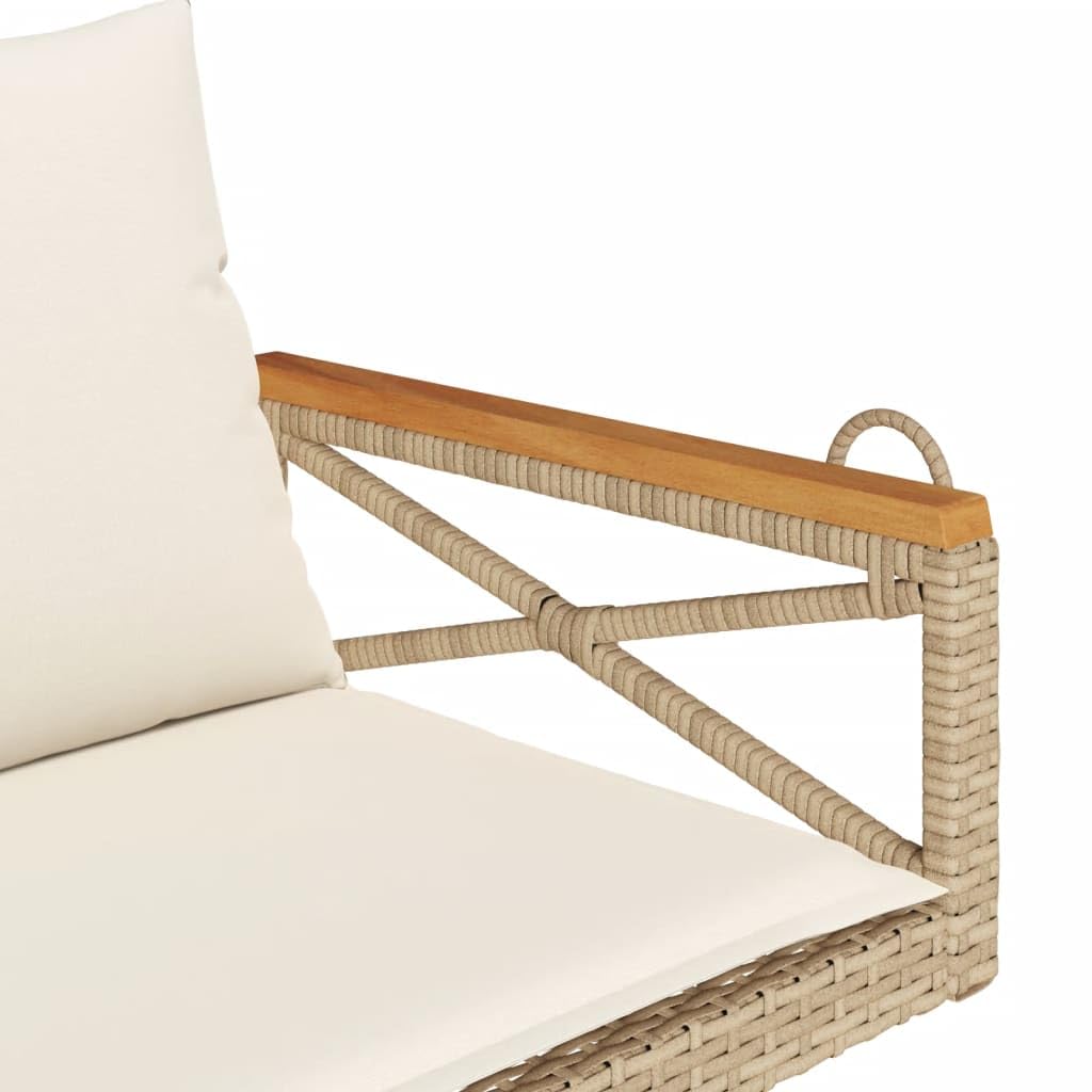 vidaXL Hängebank mit Kissen, Hängeschaukel mit Befestigungsringen, Schaukelbank für Außenbereich, Gartenschaukel, Modern, Beige Poly Rattan
