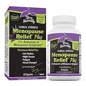 Terry Naturally Menopause Relief Plus – Rhodiola & Black Cohosh Complex, 60 Vegan Capsules – Hot Flash & Night Sweat Relief, Energy & Mood Support, Soy Free – Non-GMO, Gluten-Free – 60 Servings