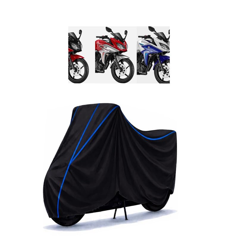 Image of Fazer FI V2.0 Bike Cover Water Resistant Universal Motorcycle Rain | Heavy Duty UV Protection, Dust, Scratch Indoor Outdoor All Weather with Black Blue Piping Elastic