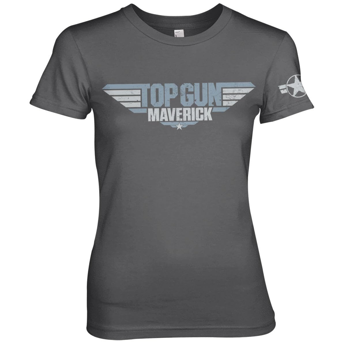 Top Gun: Maverick Officially Licensed Distressed Logo Women T-Shirt (Dark Grey), Medium