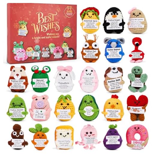 Advent Calendar 2025, 24 Days Positive Crochet Animals Christmas Countdown Calendar for Kids, Teens, Adults, Handmade Emotional Support Crochet Toys with Positive Card for Birthday, Christmas Gifts