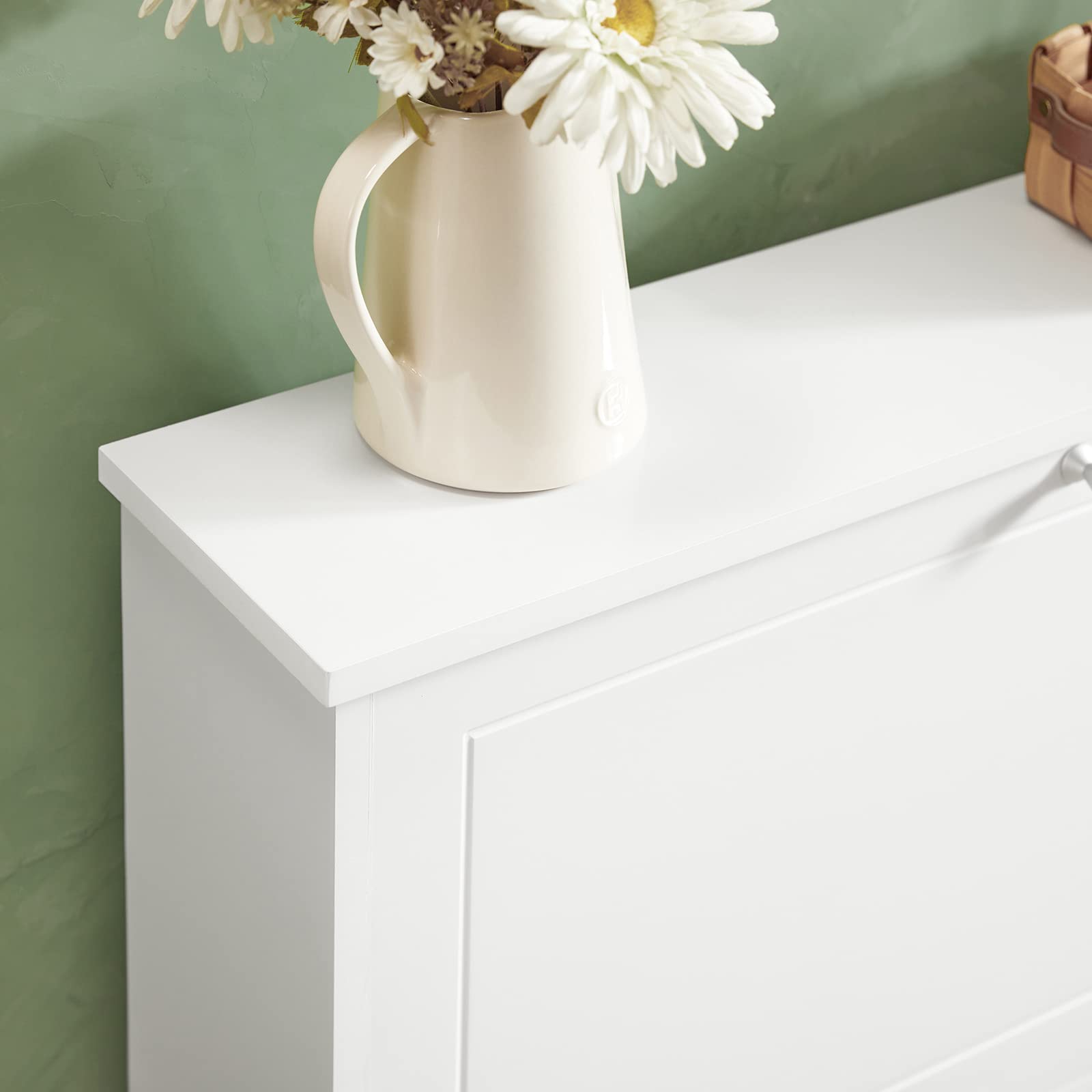 SoBuy Zapatero Entrada Recibidor, Mueble Zapatero Estrecho con 2 Solapas, Organizador Estrecho para Pasillo - Mueble Recibidor Entrada -Ideal para Espacios Reducidos 76x18x78cm Blanco FSR99-W