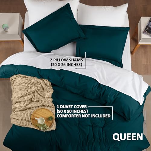Utopia Bedding Duvet Cover Queen Size - 3 Piece with Zipper Closure - 1 Comforter Cover 90X90 Inches & 2 Pillow Shams 20X26 Inches (Teal) Comforter Not Included