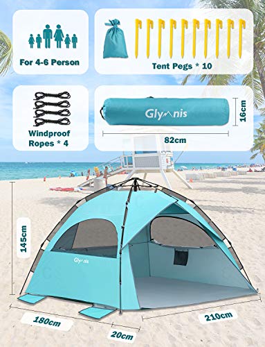 Glymnis Beach Tent Pop Up Beach Tent XL 4-6 Person Easy Setup Portable Sun Shelter UPF 50+ Sun Shade Tent with Carry Bag for Beach Garden Picnic image 2
