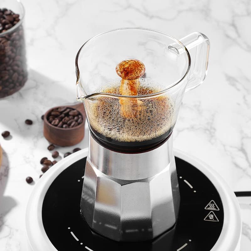 Miniatura 5 de Moka - Cafetera de café expreso para estufa, tapa de cristal y cafetera de aluminio expreso, cafetera italiana clásica, 8.1 fl oz (6 tazas)