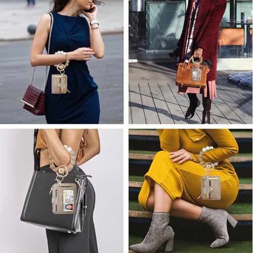 Image of COOLANS Silicone Bracelet Wristlet Wallet Credit Card Holder RFID ID Window Key Ring Tassel Slim Wallet Women Keychain Purse
