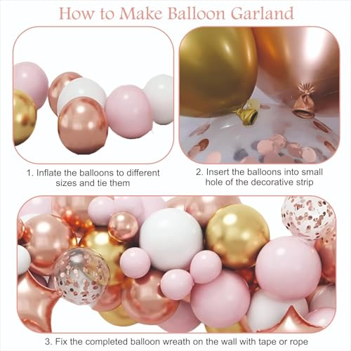 Image of Rubber Balloon Garland for Party Decoration Perfect for Kids, Adults, Birthday, Wedding, Anniversary, Celebration Decoration Kit - Rose Gold (64 Pieces)