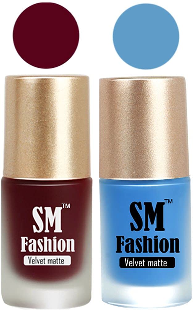 SM FASHION Nail Polishes, Maroon-Navy Blue Velvet Matte Nail Paint Combo Set of 2 Pcs 7ml each-image-42