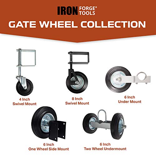 Image of Iron Forge Tools 6 Inch Hard Rubber Side Mount Rolling Tube Gate Wheel - Heavy Duty Wheels for Metal Tube Gates, Round Fence, Farm Gate Wheel - 1-5 /8 to 2 Inches in Diameter
