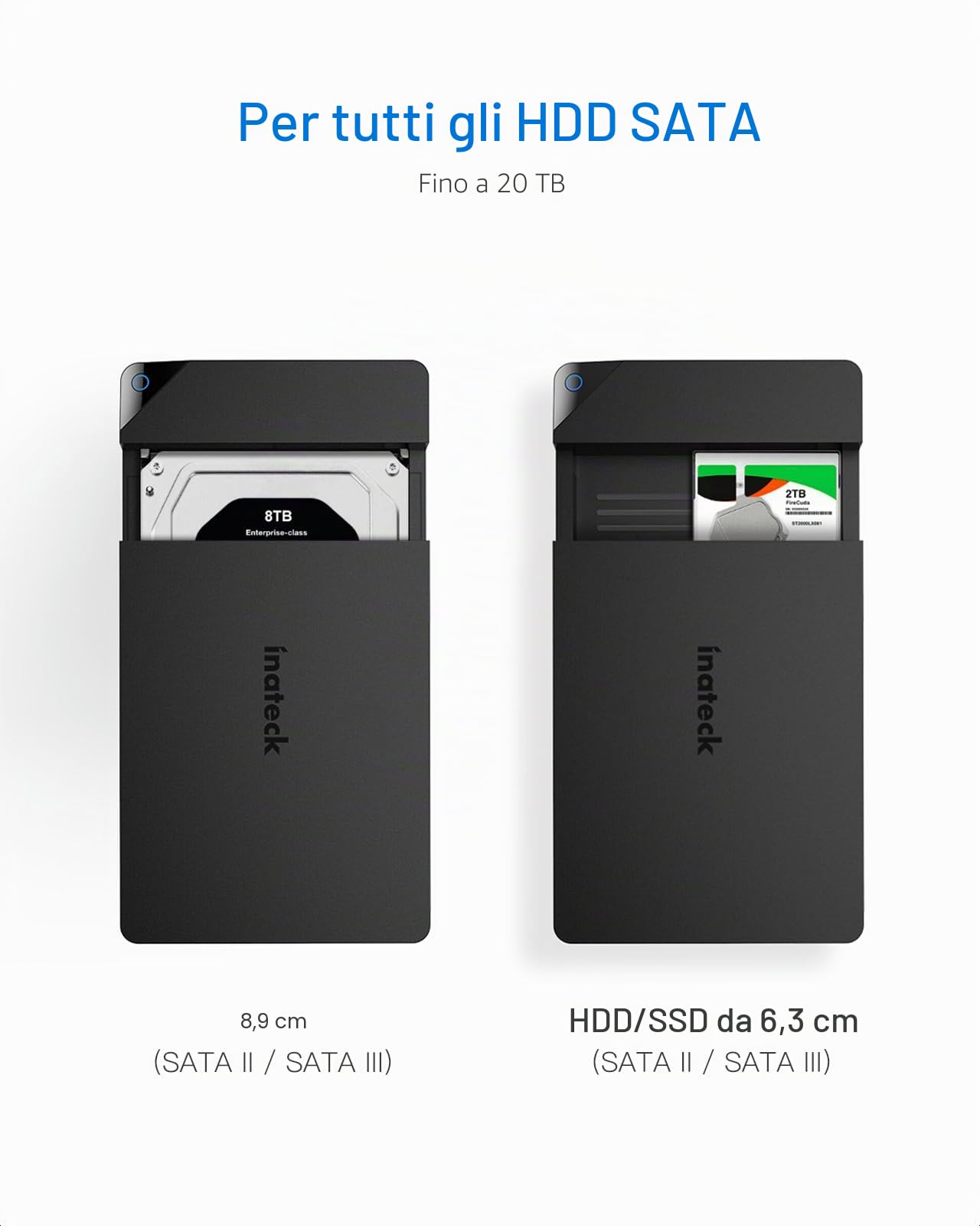 Inateck Case Esterna Hard Disk 3.5“ a SATA, Custodia per HDD e SSD SATA da 2.5/3.5 pollici, supporta UASP e drive da 8TB, adattatore corrente 12V/2A incluso - FE3002