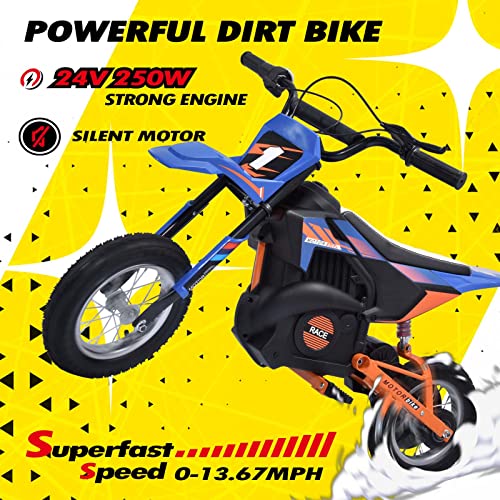 Blitzshark 24V Kids Electric Dirt Bike 250W Off-Road Bike Motocross Powerful Motorcycle for Kids, with 13.67MPH Fast Speed, Rubber Tires, Twist Grip Throttle, Metal Suspension & Leather Seat, SRK-MC10 - Image 3