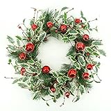 WreathDream Artificial Christmas Wreath Winter Wreath with Holly Leaves,Red Bell for Front Door...