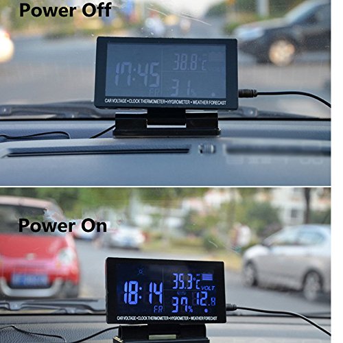 Polarlander 4 In 1 Digital Car Thermometer Hygrometer 12V Dc Lcd Screen Hygrothermograph Weather Forecast Voltage Clock #TOP6
