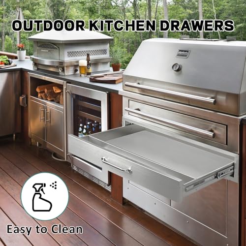 Image of Outdoor Kitchen Drawers 30 inch W x 6.5 inch H x 23 inch D Stainless Steel Drawer BBQ Single Drawers with Chrome Handle for Outdoor Kitchen Island, Patio Grill Station