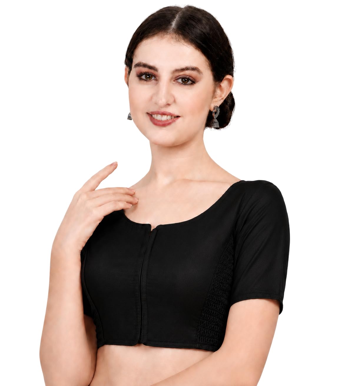 Flexy fit Blouse for Women (Smoky)| Non-Padded Round Neck Half Sleeve Side Stretchable Blouse Readymade| Soft Tafeta Silk | Size : 36-40 | Blouses for Women Readymade Stylish-image-16