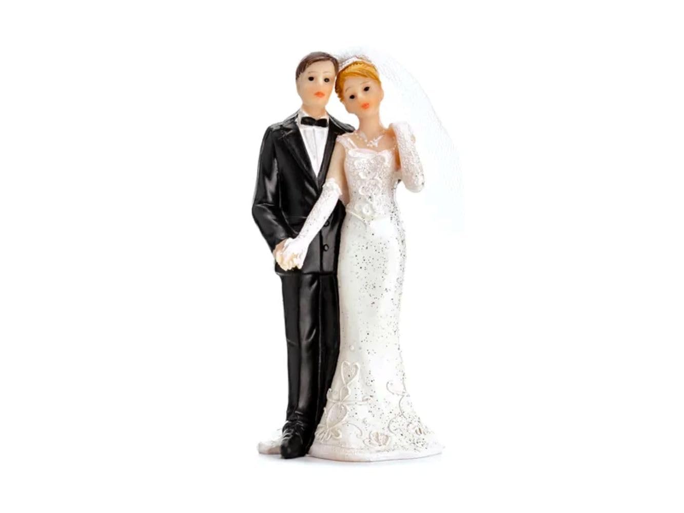 PartyDeco Bride & Groom Wedding Cake Topper – Resin Figurine, Elegant Cake Decoration for Wedding Celebrations