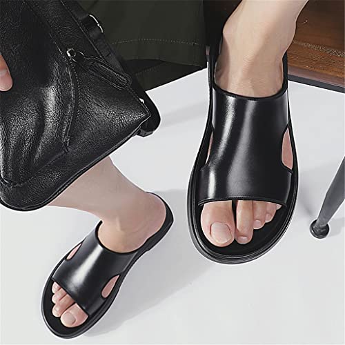 Men Slippers Leather Whole Cut Sandals Men Soft Latex Sole Casual Beach Shoes Seam Binding3
