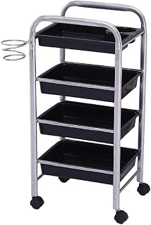 -Carts Tray Trolley Cart Beauty Salon Trolley 4 Tier Beauty with Drawers Hair Dryer Holder, Hairdresser Spa Rolling Trolley with Wheel, Salon Utility Mobile Tool