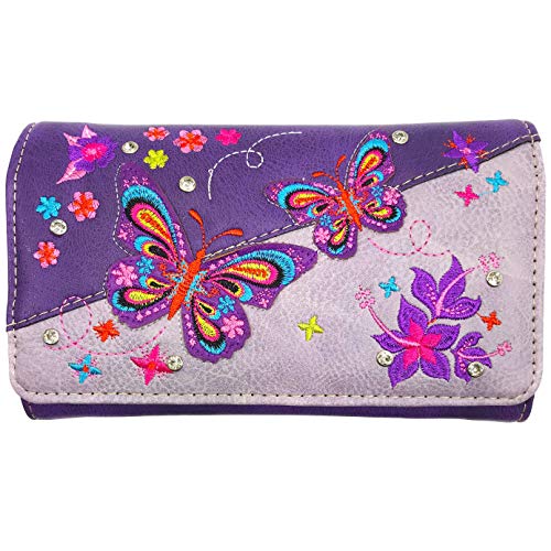 Zelris Butterfly Flower Season Embroidery Women Crossbody Wrist Trifold Wallet