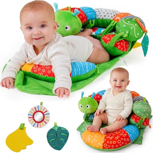 Image of 2-in-1 Tummy Time Mat & Baby Lounger Pillow - Seat Support for Baby Play Mat for Babies 0-6 Months, Infant Lounger Activity Center with Newborn Toys, Floor Pillows Sit Me Up, Infant Toys Floor Lounger