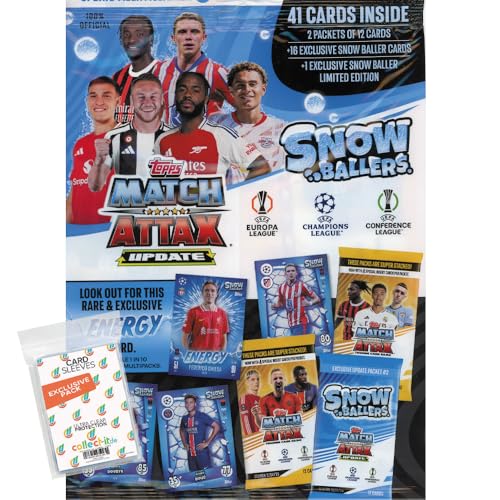Paquete con Match Attax Champions League 2024/25 – Trading Cards + fundas exclusivas Collect-it (1 Update Multipack Snow Ballers #3)