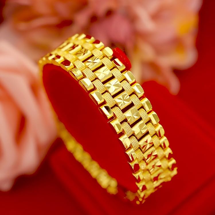 18k Pure Gold Bracelet, Men'S Bracelet Exquisite Cuban Chain, Father Husband Gift Men'S Tank Chain Width 0.6 Inches Suitable For Both Men And Women4