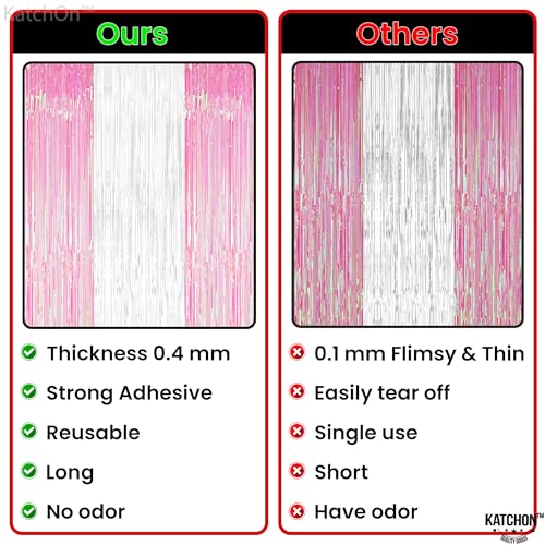 Image of KatchOn, Xtralarge White and Pink Backdrop - 3.2x8 Feet, Pack of 3 | Pink and White Streamers for Bridal Shower, Gender Reveal Decorations, Bachelorette Party Decoration | Valentines Day Decorations