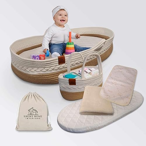 Image of Baby Changing Basket for Baby Dresser - Diaper Caddy Organizer with Thick Foam Pad, Waterproof Cover & Soft Blanket |Moses Baby Bassinet, Moses Basket with Storage Bag