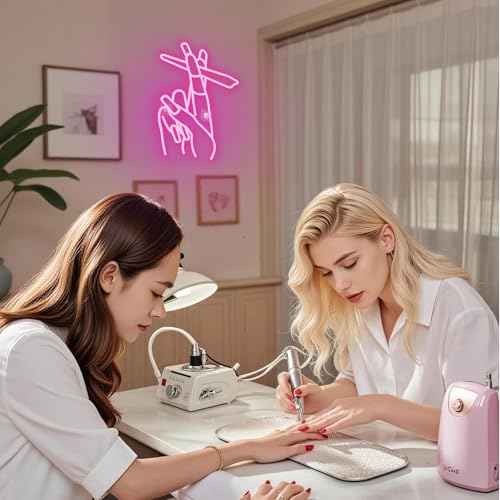 Image of WLHOPE Pink Led Hand Neon Sign for Wall Decor Gesture USB Nail Hand Man Cave Neon Light Sign for Bedroom Home Bar Girls Room Nail Room Salon Party Decor Gift for Women