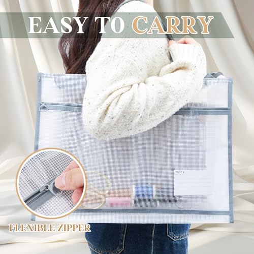 Image of Bulyoou 3 Pcs 17.7x13 Inch Project Bag for Quilting Sewing Craft Storage for Quilter A3 Clear Mesh Art Bag Artwork Storage Organize for Artwork Charts Teaching Material Multipurpose (Morandi Colors)