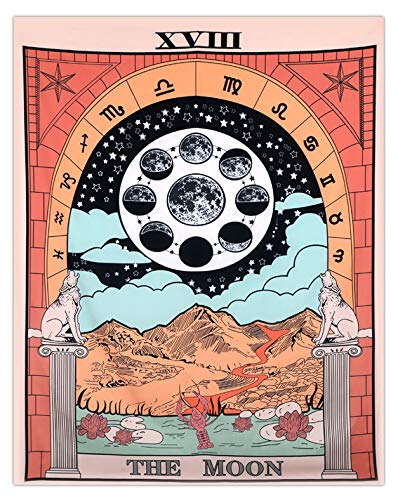Mazheny, Tarock-Wandbehang mit Mond, Sternen und Sonne, Mittelalter-Wandbehang für Wahrsagung, zum Aufhängen, geheimnisvolle Dekoration für Zuhause und Schlafzimmer, The Moon 59 × 82