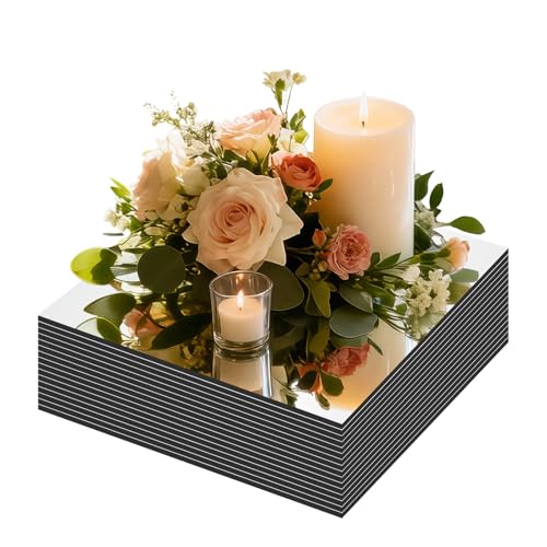 16Pack Square Mirror Centerpieces for Tables 12 Acrylic Mirror Table Centerpieces Square Acrylic Mirror Trays Mirror Candle Plates for Birthday Wedding Decorations Party Crafts Wall Decoration