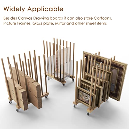 Unzero Art Storage Rack With Caster Wheels, Wood Storage Stand For Canvas Boards, Panel, Frame, Drawing Board, Printed Matter, Paper Pad, Backing Plate #TOP6