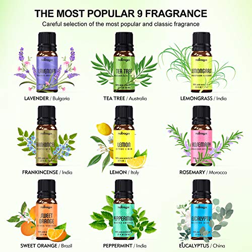 Natrogix Aromatherapy Essential Oils Set, Top 9 100% Pure Essential Oils Kit For Diffusers, Home Care, Candle Making, Fragrance, Aromatherapy, Humidifiers, Gifts(9 Pack, 10Ml), Made In Usa #TOP1