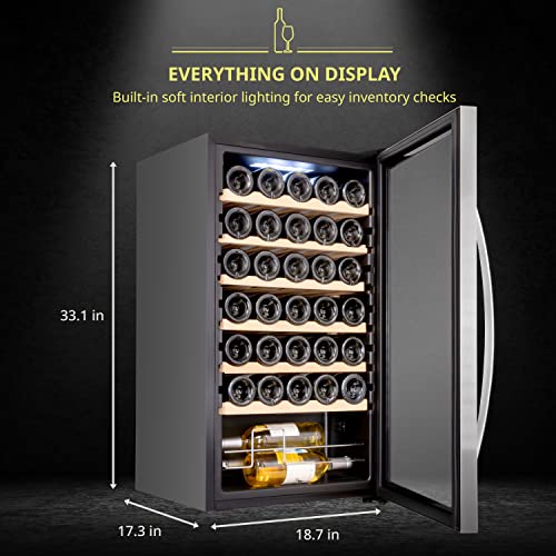 SCHMÉCKÉ 34 Bottle Compressor Wine Cooler Refrigerator w/Lock - Large Freestanding Wine Cellar For Red, White, Champagne or Sparkling Wine - 41f-64f Digital Temperature Control Fridge Stainless Steel by SCHMÉCKÉ - Image 2