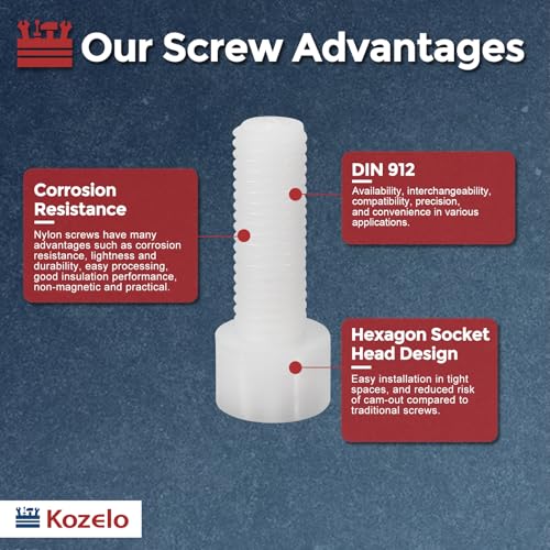 Image of 10pcs Socket Head Cap Screws - [M10-1.5 x 100mm] Nylon Hexagon Socket Head Cap Screw Plastic Allen Bolts for Device Fixing Mould Manufacturing Use, White