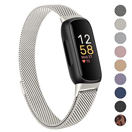 Vancle Strap compatible with Fitbit Inspire 3 Straps for Women Men Stainless Steel Mesh Loop Adjustable Wristband Replacement Strap (Starlight)