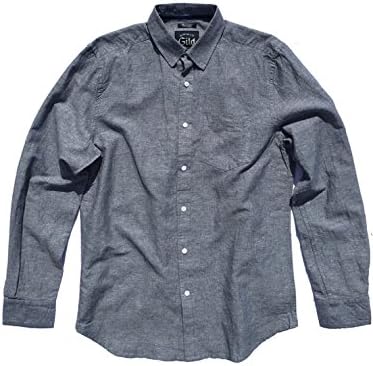 Gild Summer Classic Fit Man Shirt 55% Cotton, 45% Linen Casual Long Sleeve S, Navy Chambray