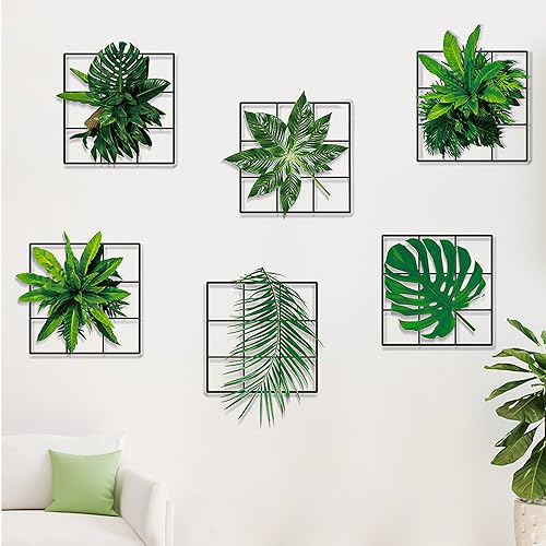 Prmape Lot de 6 stickers muraux - Simulation de plantes vertes - Plantes suspendues - 3D - Plantes vertes - Autocollants muraux - Feuilles persistantes - Pour chambre à...