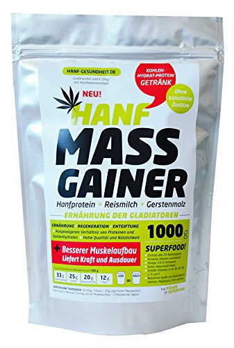 Hanf Protein Gainer 1000 g - Fitness Getränk für alle! 100% pflanzliche Herkunft, 90% verdaulich, mit 23 Aminosäuren, ausgewogenne Ernährung von Muskeln und Sehnen