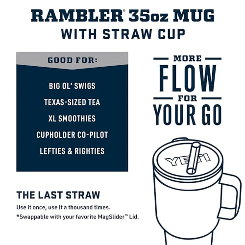 Image of YETI Rambler 35 oz Tumbler with Handle and Straw Lid, Travel Mug Water Tumbler, Vacuum Insulated Cup with Handle, Stainless Steel, Daybreak Yellow