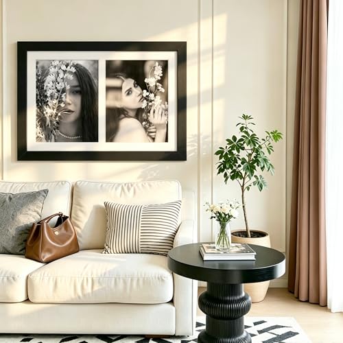 Image of DUENPY 12.5x18.7 Picture Frame 2-Opening 8.5x11 Collage Picture Frame Displays Two 8.5x11 inch Photos Collage Wall Decor Wall Hanging or Tabletop Black