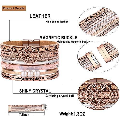 Image of Desimtion Inspirational Tree of Life Boho Leather Wrap Bangle Bracelets for Women, Teen Girl Gifts Trendy Stuff, Fashion Accessories Jewelry Gifts for Women Girls